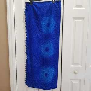 SOLD Blue Swim Cover Up Sarong Skirt Wrap Scarf Fabric Tie Dye Fringe Tassel
